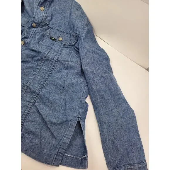 Vintage LEE jean Chambray Snap Shirt Men's Large Made USA Pockets Metal